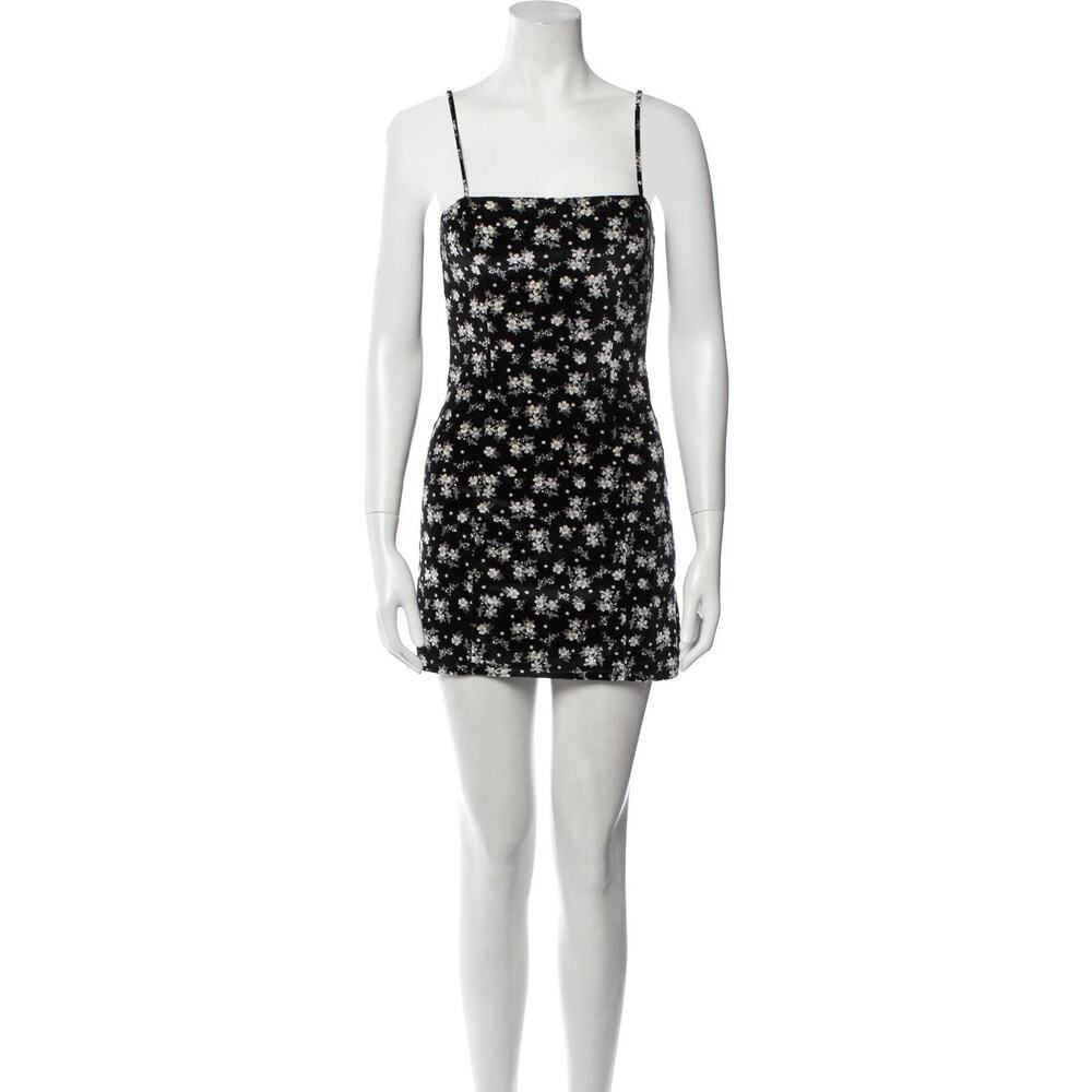 REFORMATION Delfine Cindy Velvet S Mini Slip Dress Black Floral Spaghetti Strap